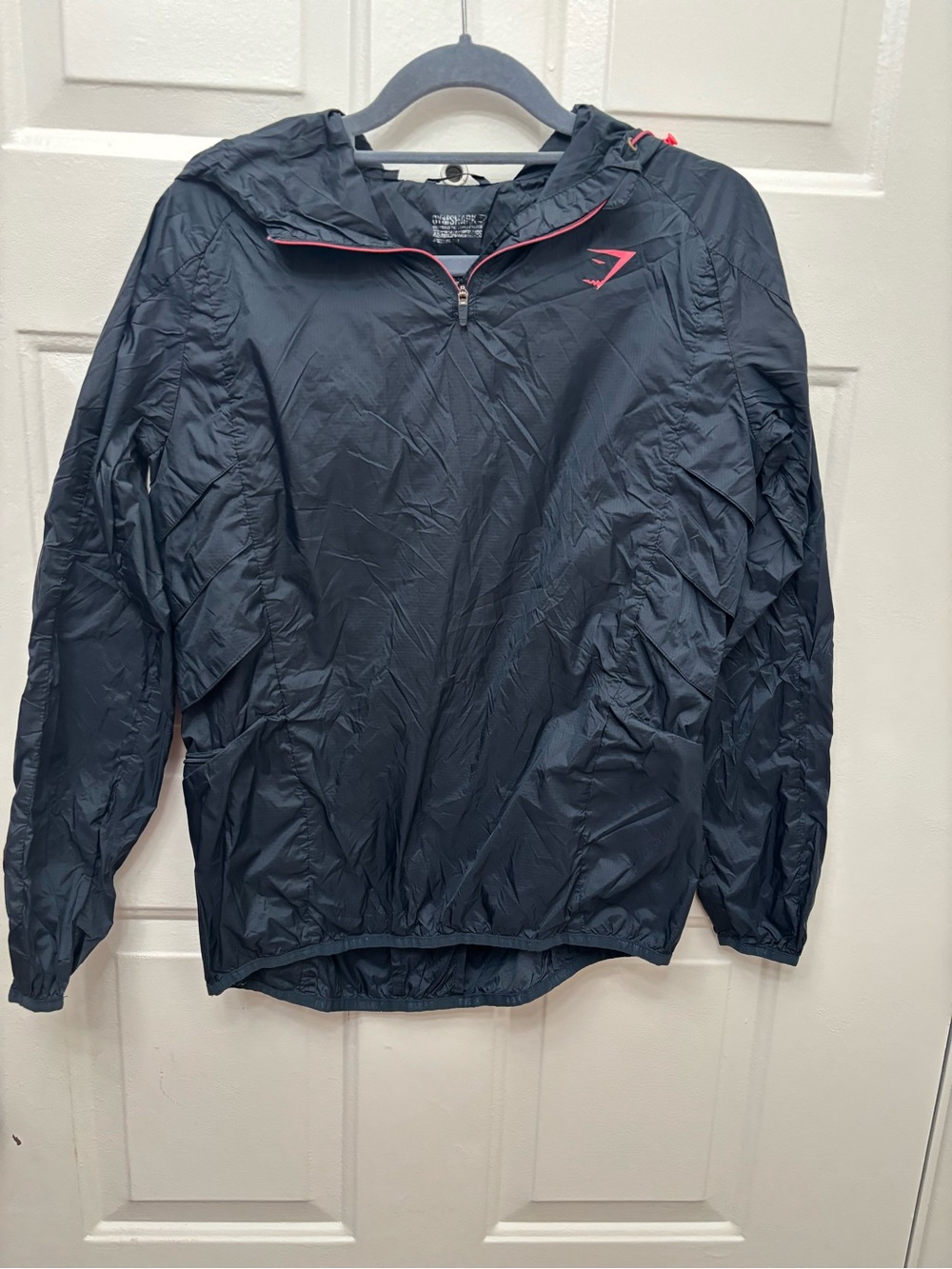 Gymshark Women's Black Windbreaker with Pink Logo Accent